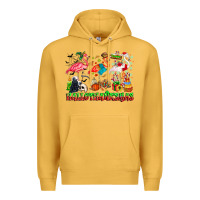 Mustard happy hallothanksmas flamingo Premium Hoodie - CowhideDigitalArt