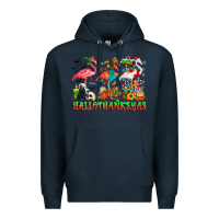 Navy happy hallothanksmas flamingo Premium Hoodie - CowhideDigitalArt