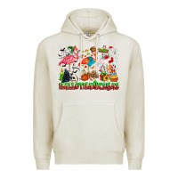 Oatmeal Heather happy hallothanksmas flamingo Premium Hoodie - CowhideDigitalArt