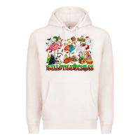 Pale Pink happy hallothanksmas flamingo Premium Hoodie - CowhideDigitalArt