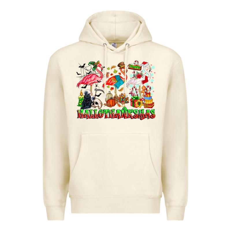 Happy Hallothanksmas Flamingo Premium Hoodie by CowhideDigitalArt | Teevron