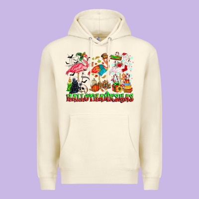 Happy Hallothanksmas Flamingo Premium Hoodie Designed By Cowhidedigitalart