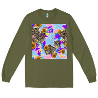 Army Green stars and sunflowers seamless pattern Long Sleeve Tee - FaDigitalArtStudio
