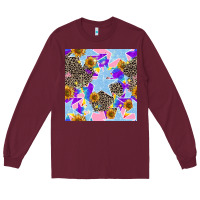 Burgundy stars and sunflowers seamless pattern Long Sleeve Tee - FaDigitalArtStudio