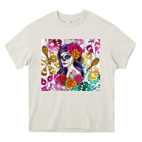 Cream sugar skull girl Heavy Core Tee - RanaPortraitStore
