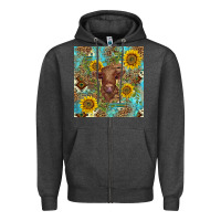 Charcoal Heather western highland cow Zipper Hoodie - BarkalooDesign