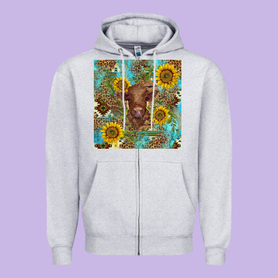 Western Highland Cow Zipper Hoodie Designed By Barkaloodesign