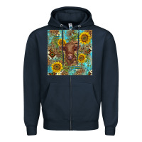 Navy western highland cow Zipper Hoodie - BarkalooDesign
