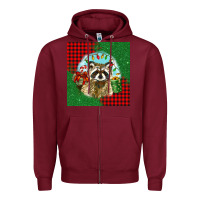 Burgundy christmas raccoon Zipper Hoodie - BarkalooDesign