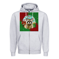Heather Grey christmas raccoon Zipper Hoodie - BarkalooDesign