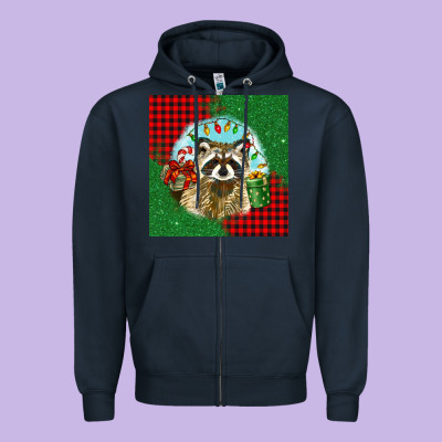 Christmas Raccoon Zipper Hoodie Designed By Barkaloodesign