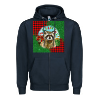 Navy christmas raccoon Zipper Hoodie - BarkalooDesign
