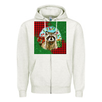 Oatmeal Heather christmas raccoon Zipper Hoodie - BarkalooDesign