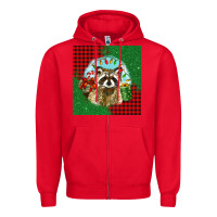Red christmas raccoon Zipper Hoodie - BarkalooDesign