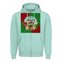 Seafoam christmas raccoon Zipper Hoodie - BarkalooDesign
