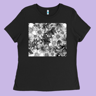 Black And White Floral Ladies Tee Designed By Tumblerdesignbyshophia