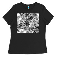 Black black and white floral Ladies Tee - TumblerDesignByShophia