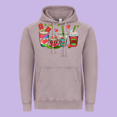 Watermelon Summer Coffee Cups Vintage Hoodie Designed By Oliviacreatesart