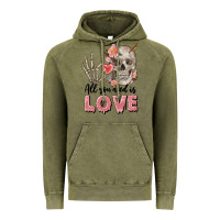 Vintage Olive Skull all you need is love Vintage Hoodie - FaDigitalArtStudio