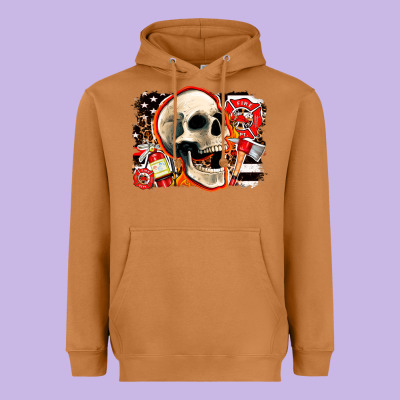 Firefighter Skull Heavyweight Hoodie Designed By Adodesignshop