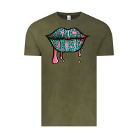 Vintage Olive beach babe leopard lips Vintage Tee - Jasminsmagicworld