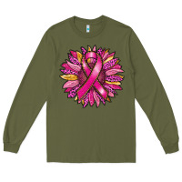Army Green breast cancer sunflower Long Sleeve Tee - RanaPortraitStore