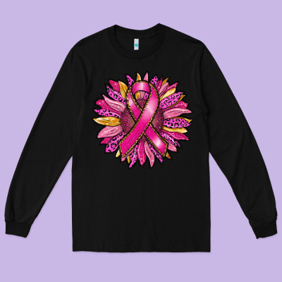 Breast Cancer Sunflower Long Sleeve Tee Designed By Ranaportraitstore