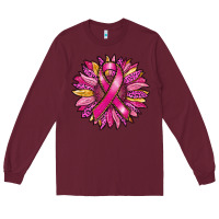 Burgundy breast cancer sunflower Long Sleeve Tee - RanaPortraitStore