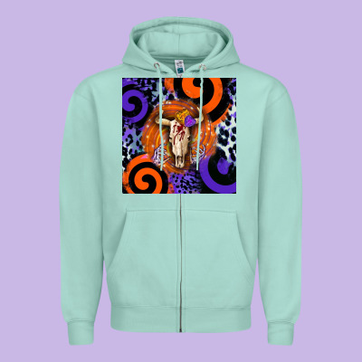 Halloween Bull Skull Zipper Hoodie Designed By Barkaloodesign