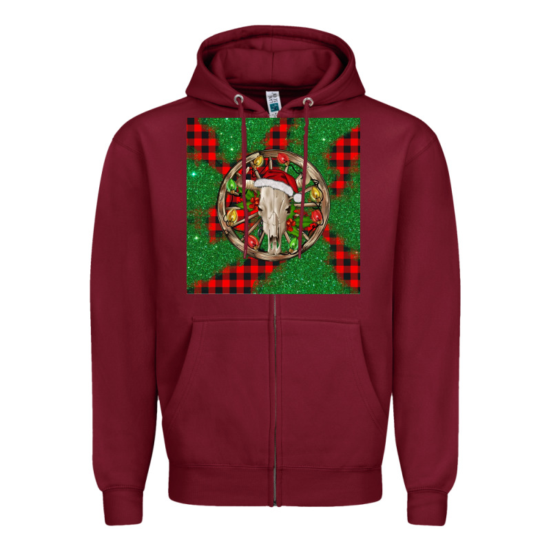 Christmas Bull Skull Zipper Hoodie by BarkalooDesign | Teevron