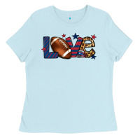 Baby Blue Love Football team color red blue 4th of july Ladies Tee - HowdyJamesFarm