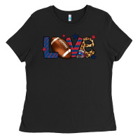 Black Love Football team color red blue 4th of july Ladies Tee - HowdyJamesFarm
