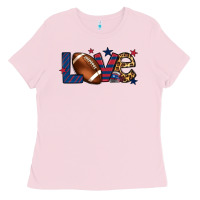 Bubblegum Pink Love Football team color red blue 4th of july Ladies Tee - HowdyJamesFarm