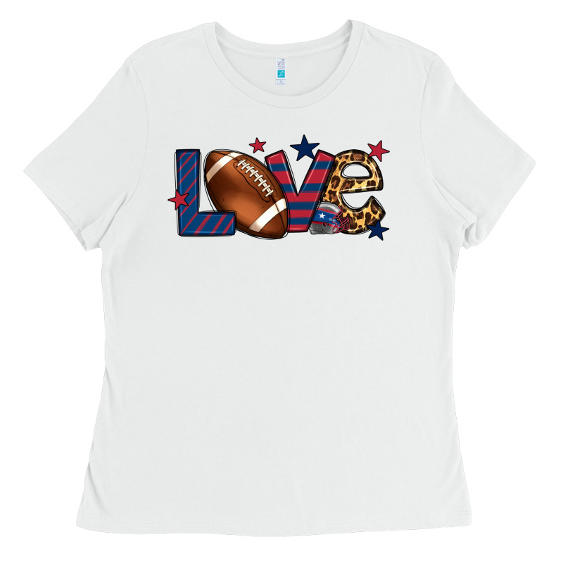 Love Football Team Color Red Blue 4th Of July Ladies Tee by HowdyJamesFarm | Teevron