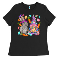 Black Easter gnome and rabbit Easter Day Ladies Tee - HowdyJamesFarm