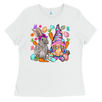 White Easter gnome and rabbit Easter Day Ladies Tee - HowdyJamesFarm