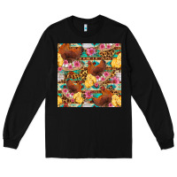 Black chicken and chicks with flowers seamless pattern Long Sleeve Tee - FaDigitalArtStudio