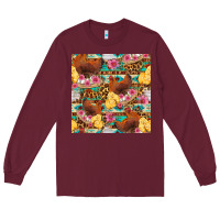 Burgundy chicken and chicks with flowers seamless pattern Long Sleeve Tee - FaDigitalArtStudio