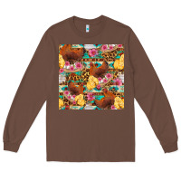 Chestnut chicken and chicks with flowers seamless pattern Long Sleeve Tee - FaDigitalArtStudio