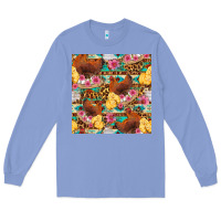Colony Blue chicken and chicks with flowers seamless pattern Long Sleeve Tee - FaDigitalArtStudio