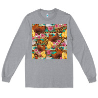 Heather Grey chicken and chicks with flowers seamless pattern Long Sleeve Tee - FaDigitalArtStudio