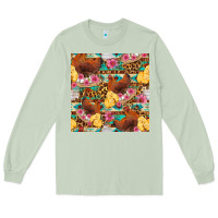 Matcha chicken and chicks with flowers seamless pattern Long Sleeve Tee - FaDigitalArtStudio
