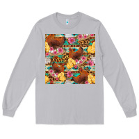 Moon Dust chicken and chicks with flowers seamless pattern Long Sleeve Tee - FaDigitalArtStudio