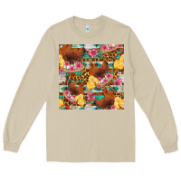 Mushroom chicken and chicks with flowers seamless pattern Long Sleeve Tee - FaDigitalArtStudio