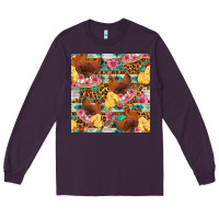 Plum chicken and chicks with flowers seamless pattern Long Sleeve Tee - FaDigitalArtStudio