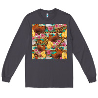 Smoke chicken and chicks with flowers seamless pattern Long Sleeve Tee - FaDigitalArtStudio