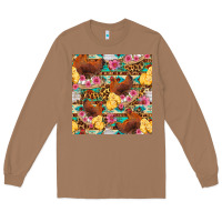 Toasted Coconut chicken and chicks with flowers seamless pattern Long Sleeve Tee - FaDigitalArtStudio