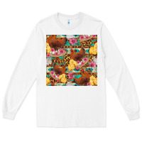 White chicken and chicks with flowers seamless pattern Long Sleeve Tee - FaDigitalArtStudio