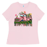 Bubblegum Pink Happy Easter Day truck Ladies Tee - HowdyJamesFarm