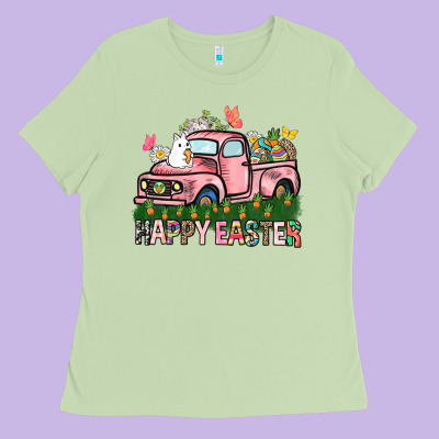 Happy Easter Day Truck Ladies Tee Designed By Howdyjamesfarm